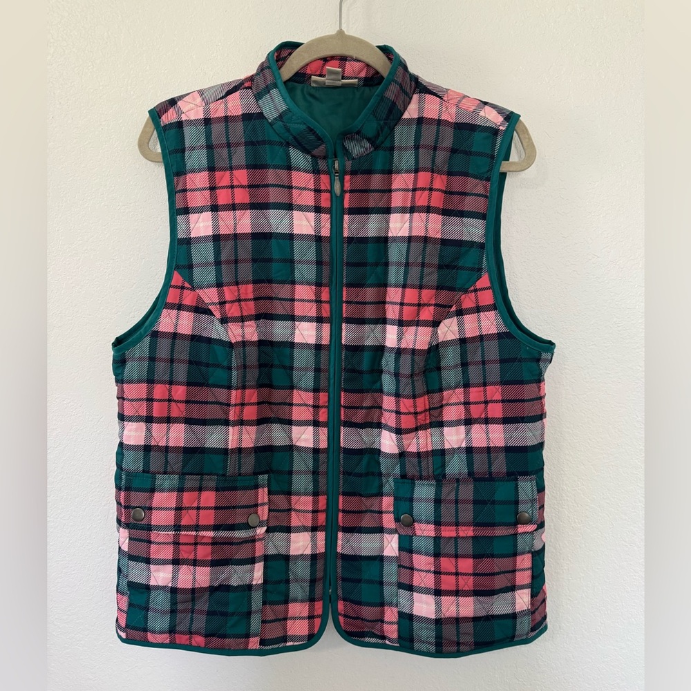 Appleseed's Teal and Pink Plaid Quilted Vest